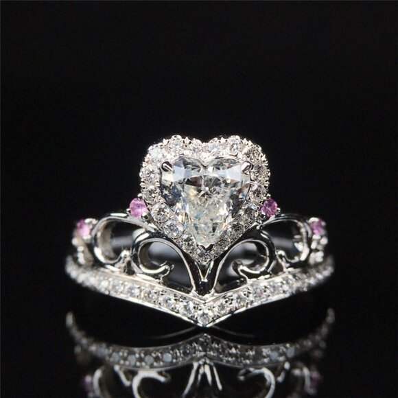 💍Prinecess Heart Shape Twisted Beautiful 925 Silver Plated  for Women,UN… - Picture 1 of 8